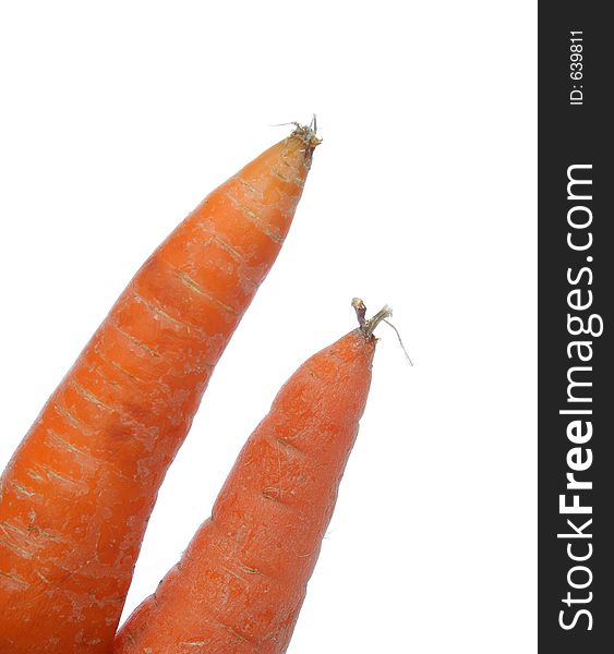 Detail of two carrots ends over white background. Look at my gallery for more fresh fruits and vegetables.