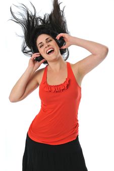 Young Woman With Headphones Stock Image Young Woman With Headphones Stock Image
