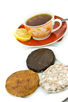 A Cup Of Red Tea With Mixed Cookies Stock Images A Cup Of Red Tea With Mixed Cookies Stock Images