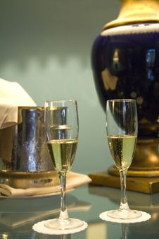 Champagne Glasses And Bottle In Hotel Suite Royalty Free Stock Image Champagne Glasses And Bottle In Hotel Suite Royalty Free Stock Image