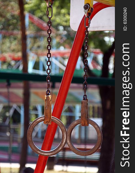 The rings - gymnastic projectile on chains for  training. The rings - gymnastic projectile on chains for  training