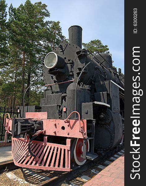 Old fashioned black stream locomotive