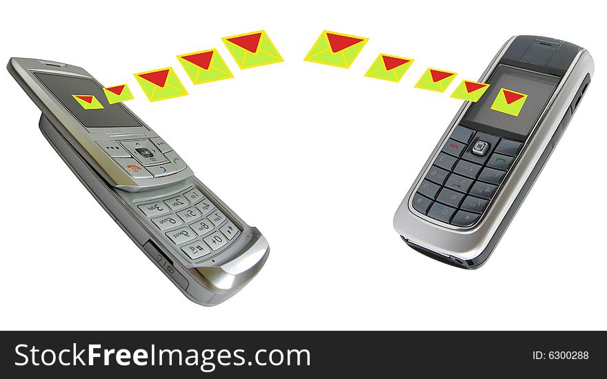 Two mobile-phones sending and receiving messages. Two mobile-phones sending and receiving messages