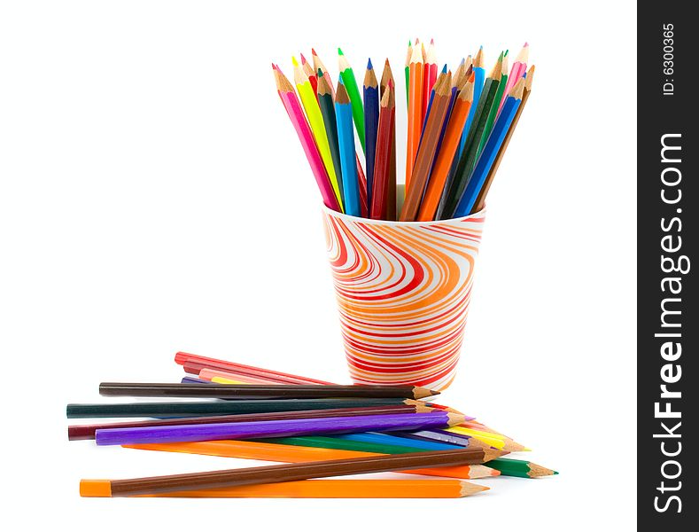 Colored pencils  photo on the white background