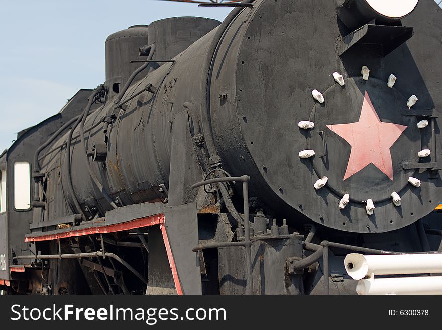 Old fashioned black stream locomotive