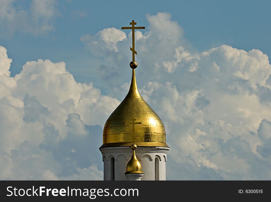 Church cupola on sky with clouds during sunset. Church cupola on sky with clouds during sunset