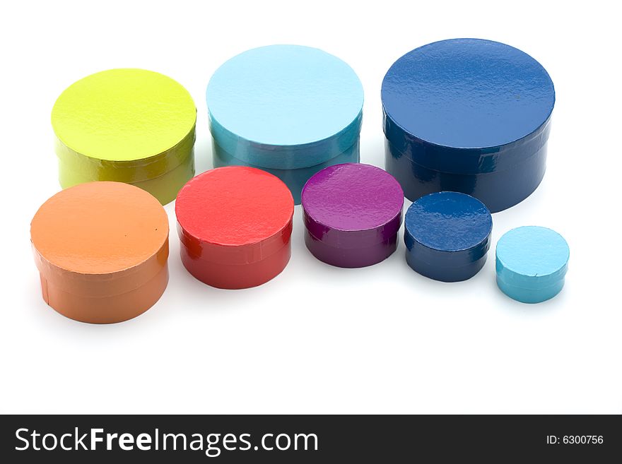 Colored round boxes on white background