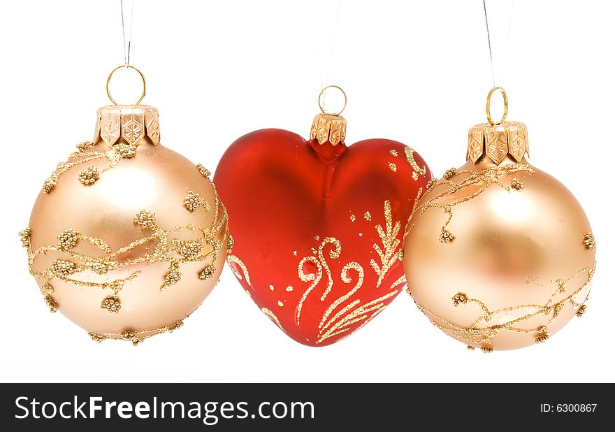 Some christmas balls isolated golden and red. Some christmas balls isolated golden and red