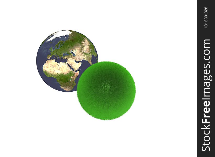Planet earth and sphere green of grass. Planet earth and sphere green of grass