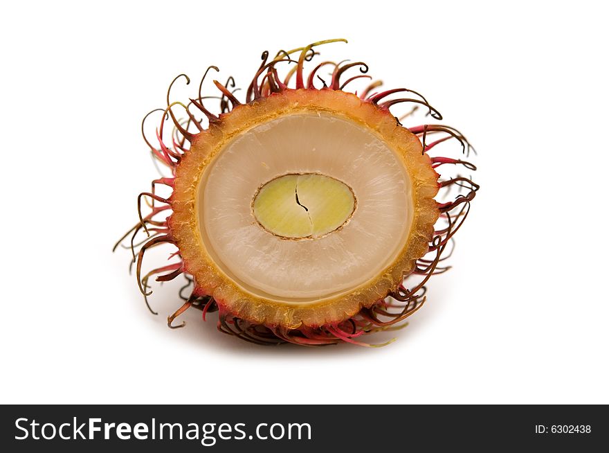 Slice rambutan on white background