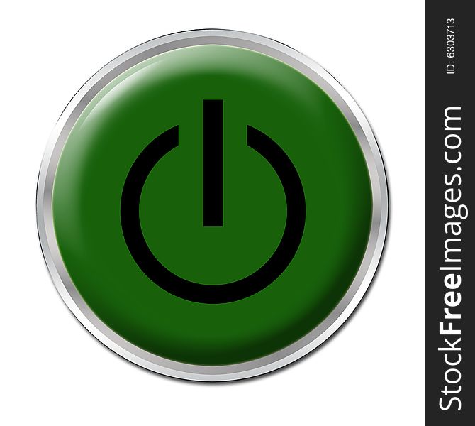 Green button with the symbol On/Off. Green button with the symbol On/Off