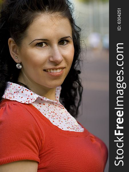 Closeup portrait of young attractive woman