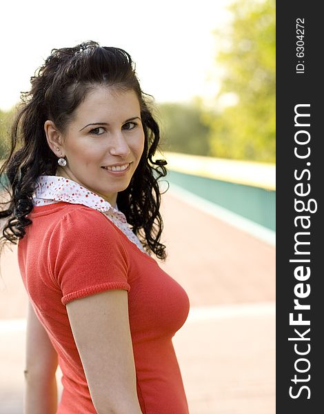 Closeup portrait of young attractive woman