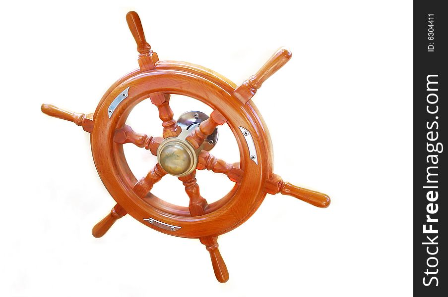 Ship wheel over white background