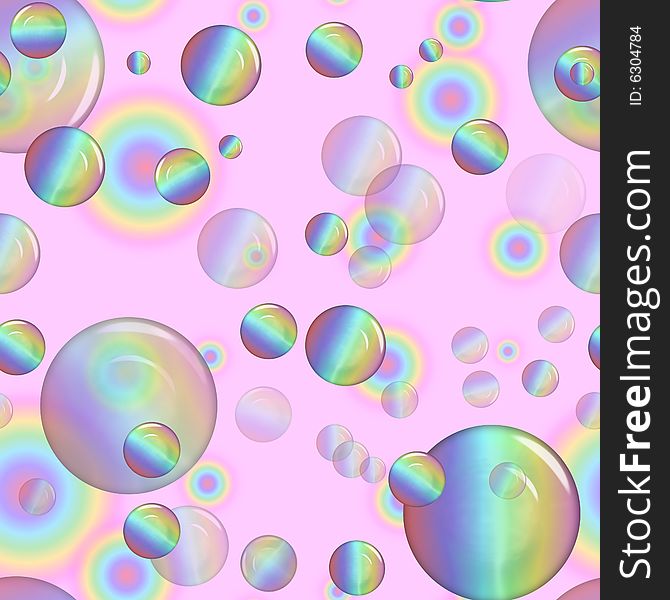 Decorative seamless tile with glassy rainbow pastel spheres, soft pink background. Decorative seamless tile with glassy rainbow pastel spheres, soft pink background