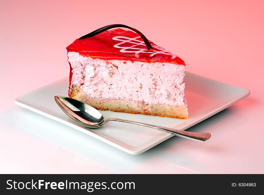 Cheese cake with strawberry topping. Cheese cake with strawberry topping