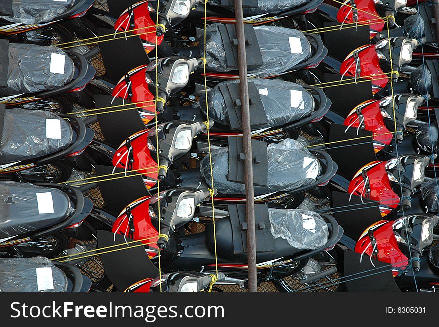 A load of motorbikes ready for shipment, background style shot. A load of motorbikes ready for shipment, background style shot
