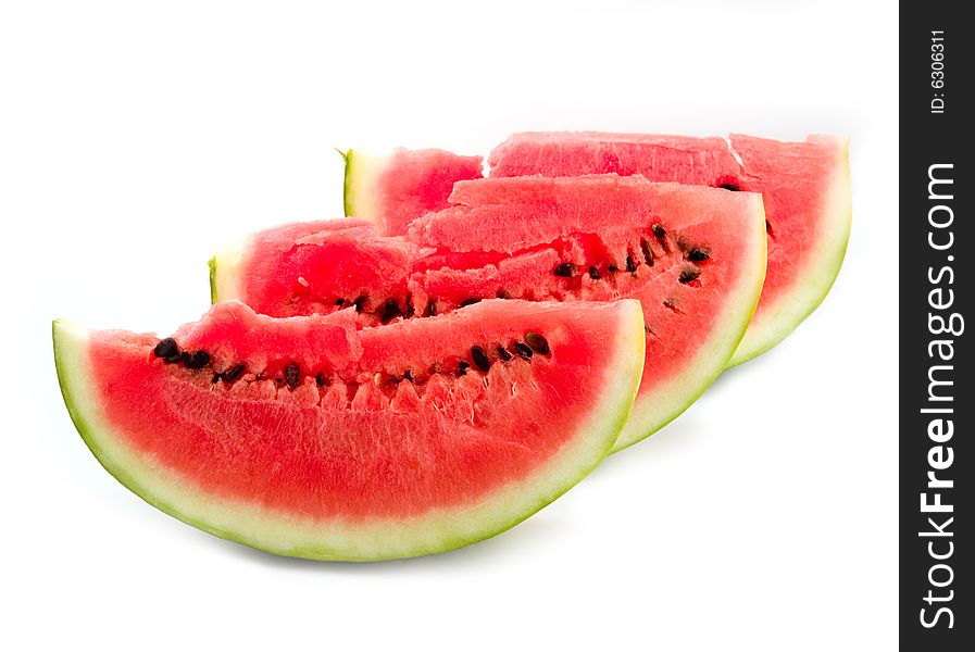 Astrakhan red and ripe watermelon on a white background. Astrakhan red and ripe watermelon on a white background
