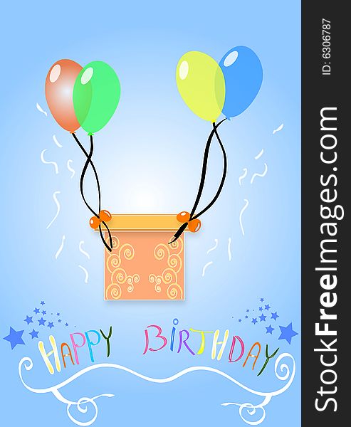 Birthday gift with balloons isolated on blue background. Birthday gift with balloons isolated on blue background