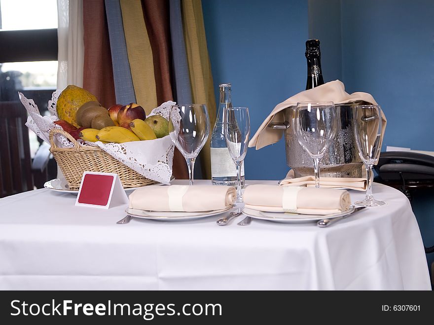 Bottle And Glasses In A Hotel For Celebration