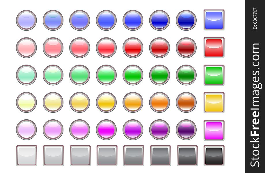 Vector drawing colourful computer buttons round and square. Vector drawing colourful computer buttons round and square