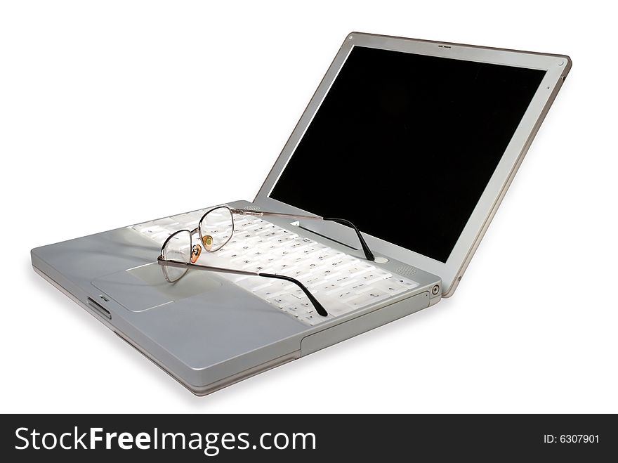 Laptop with hands typing isolated on a white background. Laptop with hands typing isolated on a white background.