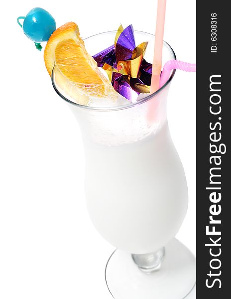Alcohol Drink with Rum. Serve with Orange Slice and Blue Cherry. Isolated over White. Alcohol Drink with Rum. Serve with Orange Slice and Blue Cherry. Isolated over White