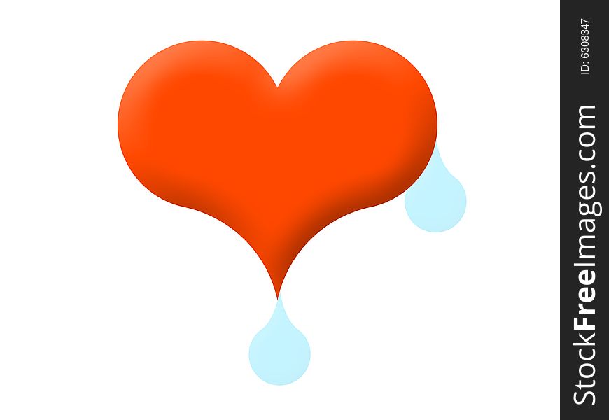 Heart and tears on a white background