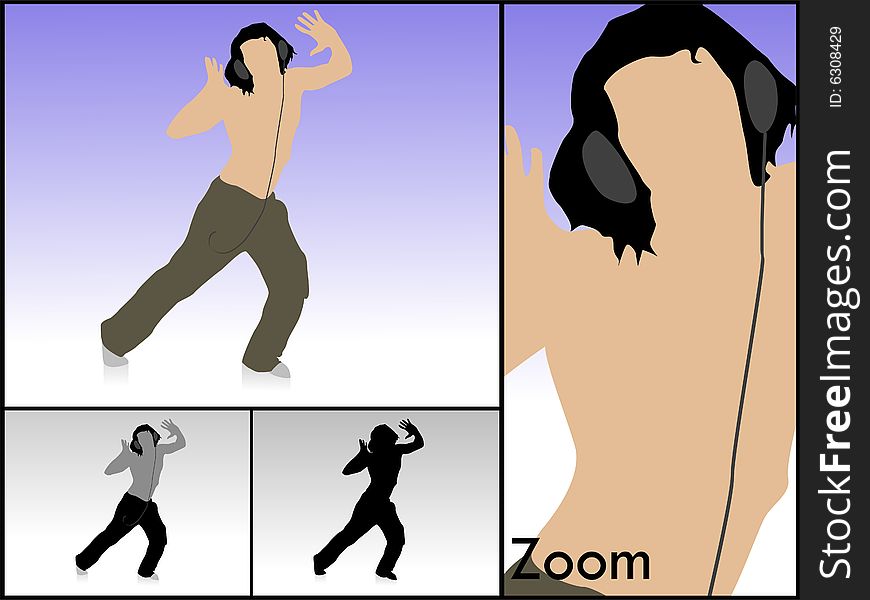 Dancing male with headset on isolated background