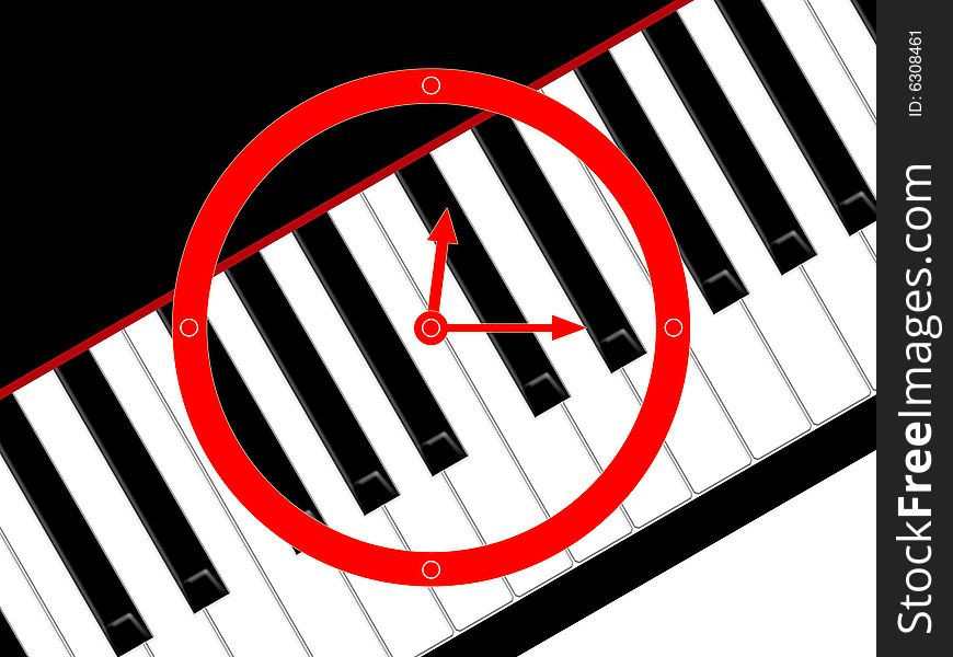 Hours on a background of keys of the piano. Hours on a background of keys of the piano