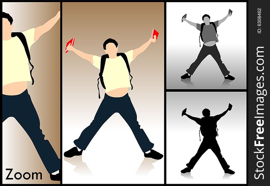 Jumping student with books on isolated background