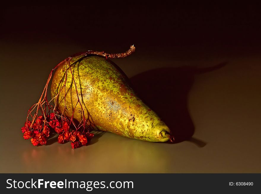 Photo of the pears and the ashberry twig