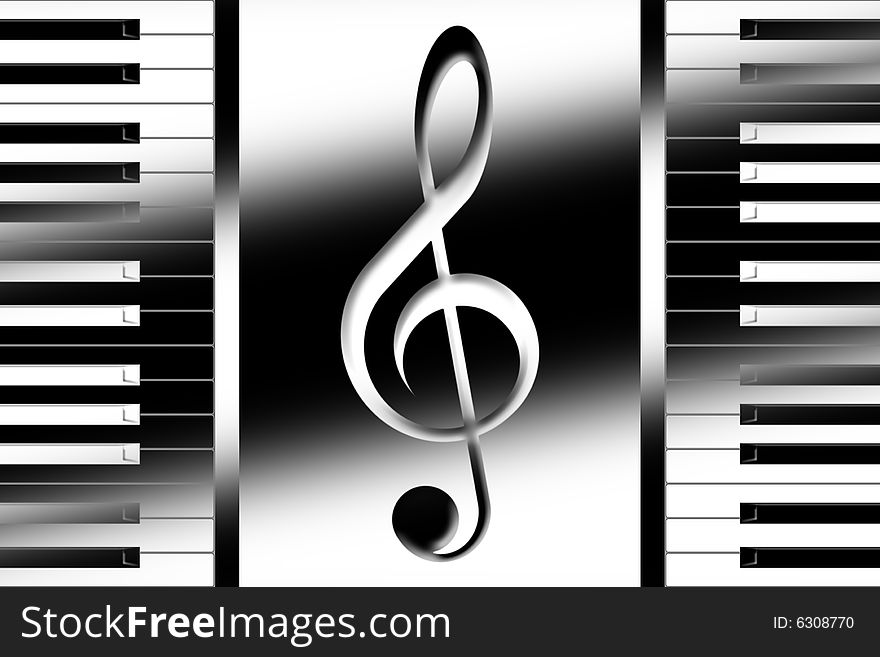 Keys of the piano and a treble clef. Keys of the piano and a treble clef