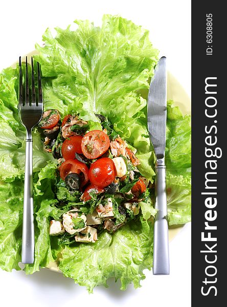 Salad on a Plate Isolated on White Background