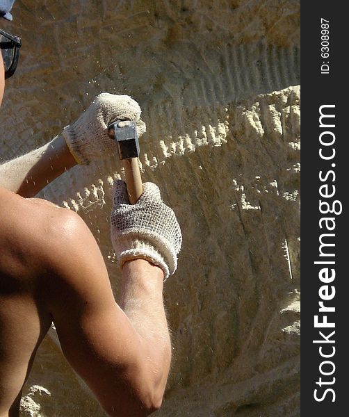 Hands of master  sculpturng  limestone. Hands of master  sculpturng  limestone