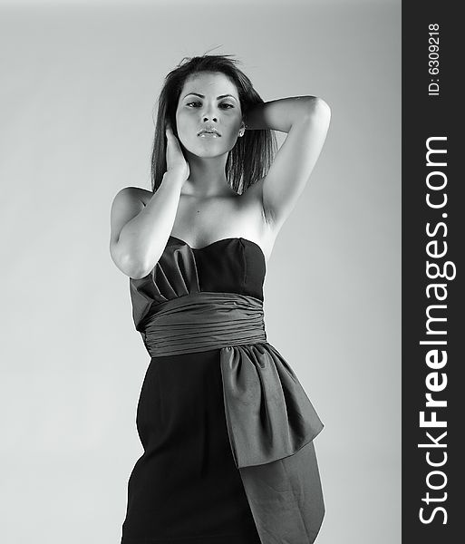 Fashion shot of a beautiful hispanic lady in black & white. Fashion shot of a beautiful hispanic lady in black & white