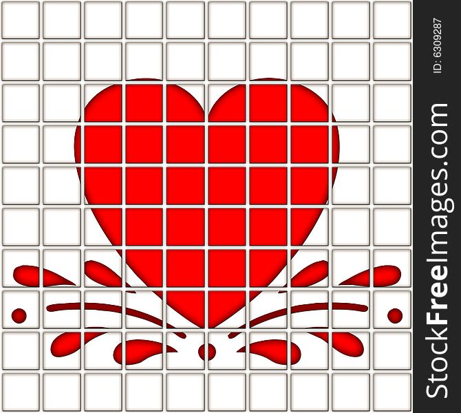 Splashing red heart on 10 by 10 tiles. Splashing red heart on 10 by 10 tiles