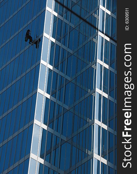 Office buildings with window cleaner