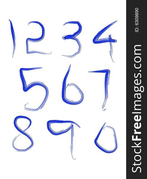 Brush stroked set of digits