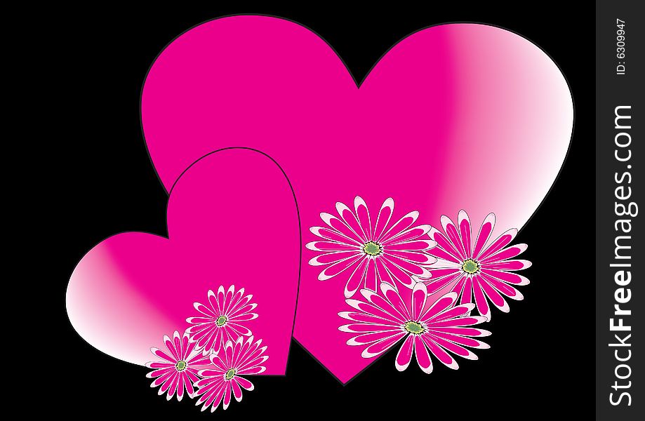 Meshed heart shape with flowers in black background. Meshed heart shape with flowers in black background