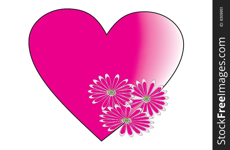 Meshed heart shape with flower in white background. Meshed heart shape with flower in white background