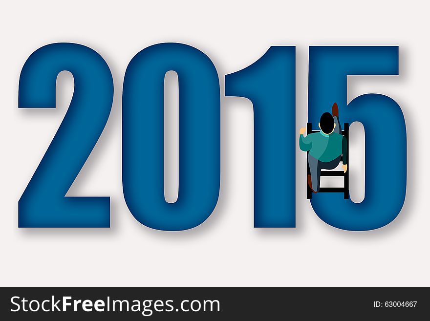 New Year 2016 is coming concept. Bird eye view of a man walking on a ladder to illustrate transition from year 2015 to 2016. Creative idea. New Year 2016 is coming concept. Bird eye view of a man walking on a ladder to illustrate transition from year 2015 to 2016. Creative idea.