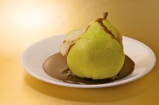 Sliced Pear With Chocolate Stock Image