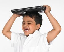 Boy Holding Laptop On His Head Stock Images Boy Holding Laptop On His Head Stock Images
