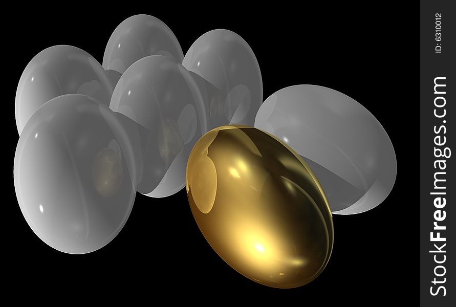 Reflecting golden egg in black background