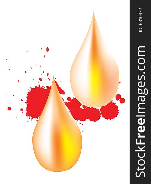 Golden oil drop in conceptual blood background. Golden oil drop in conceptual blood background