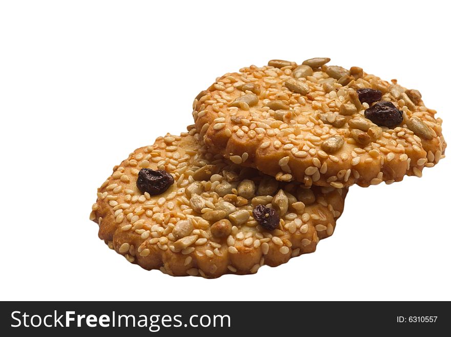 Pair of sesame and raisin cookies. Pair of sesame and raisin cookies