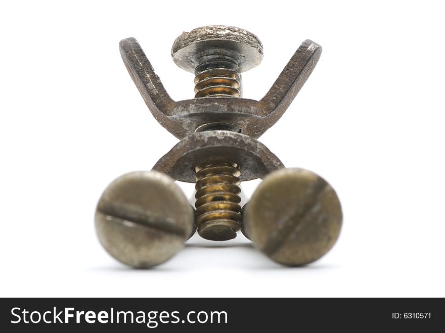 Bolts and nuts forming a human shape on white background. Bolts and nuts forming a human shape on white background