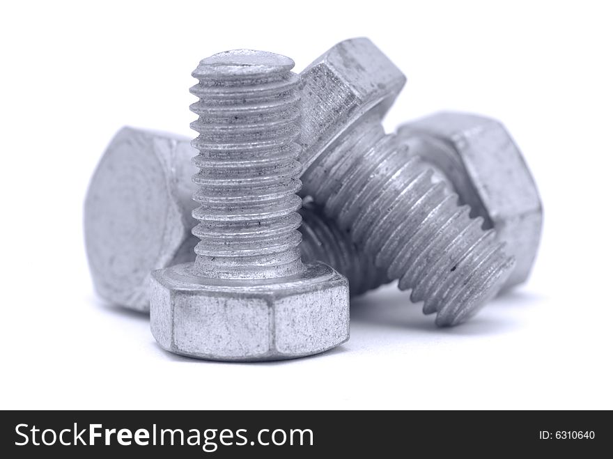 Metal bolts composition on white background