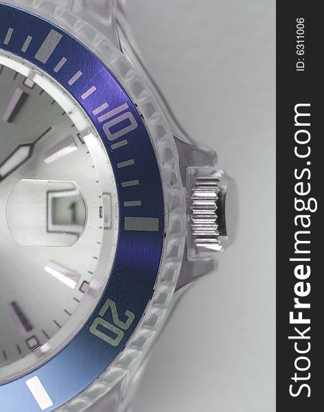 Modern blue watch detail closeup